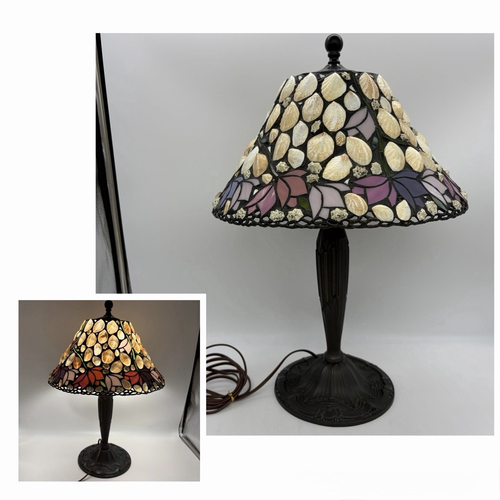 VTG 1989 Richard Hoosin SIGNED Leaded Limpet Seashell Art Nouveau Table Lamp 14"
